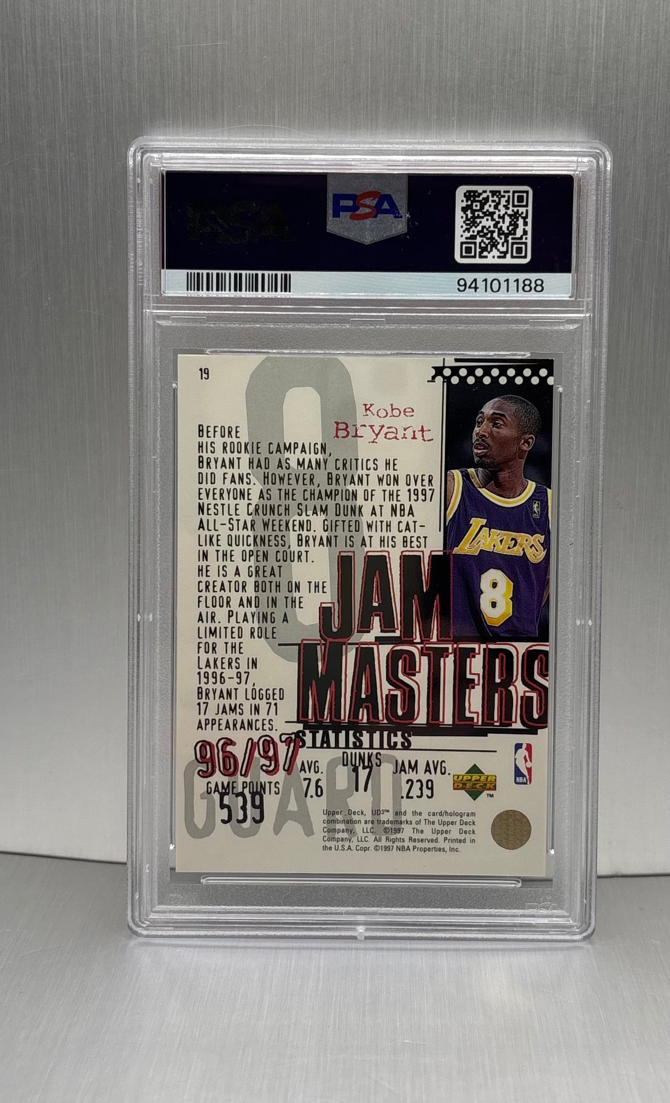 1997 Upper Deck 3 #19 Kobe Bryant Jam Masters /97 PSA 9