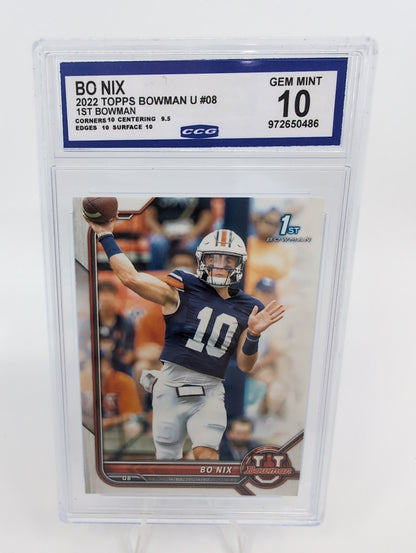 2021-22 Bowman University Bo Nix 1st Topps rookie #8 Denver Broncos RC CCG 10