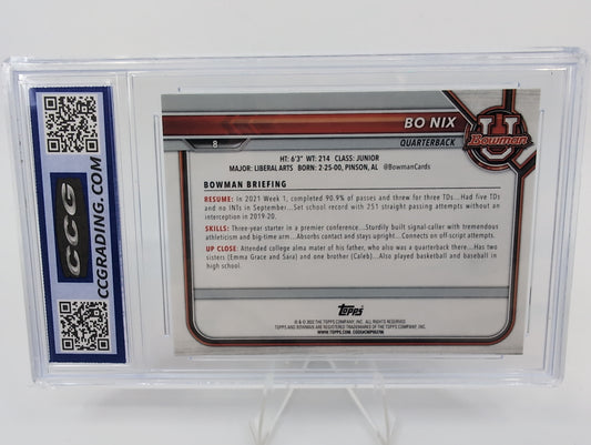 2021-22 Bowman University Bo Nix 1st Topps rookie #8 Denver Broncos RC CCG 10