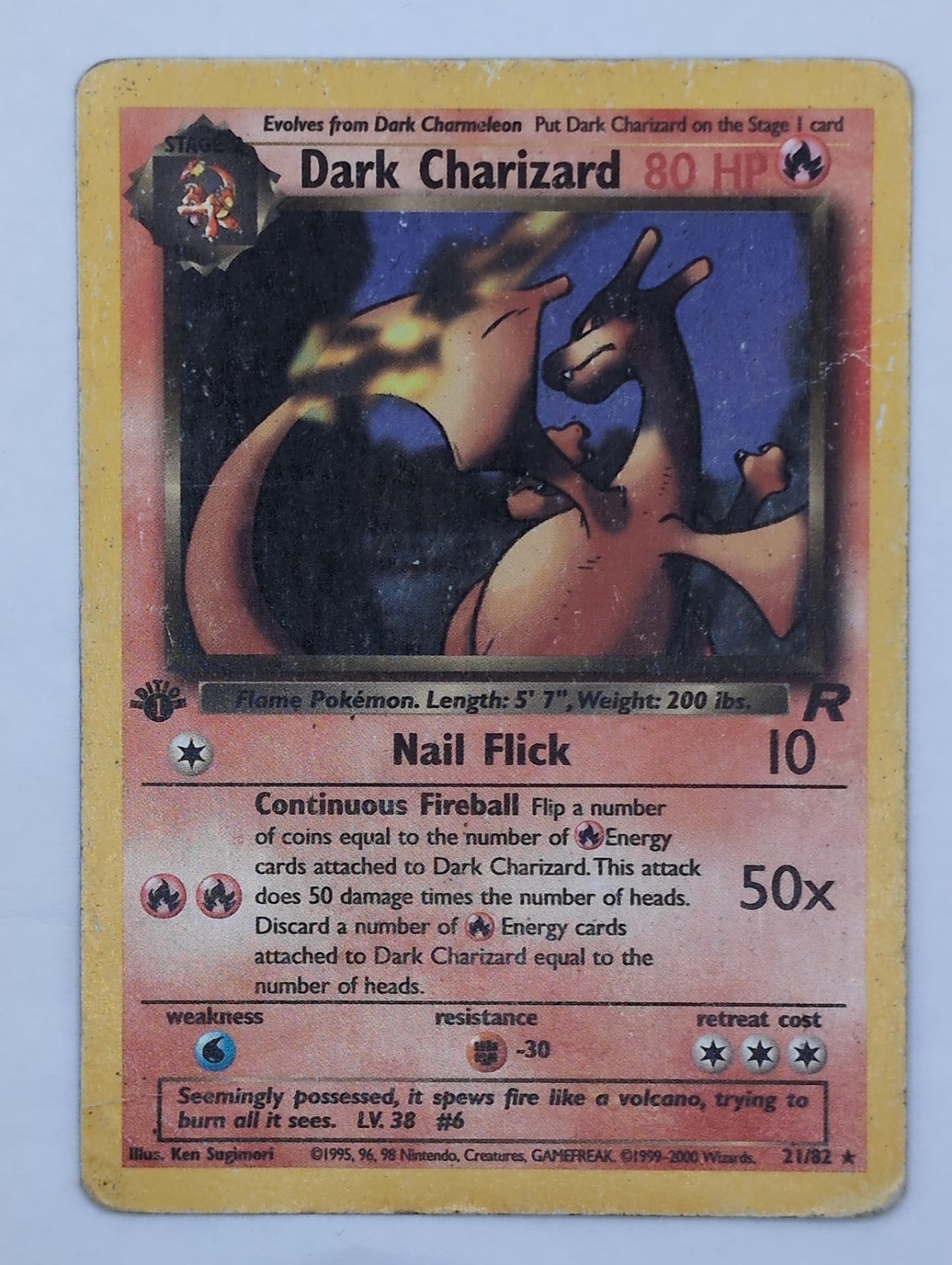 2000 - Pokemon Team Rocket 1st Edition - Dark Charizard 21/82 Rare - WOTC