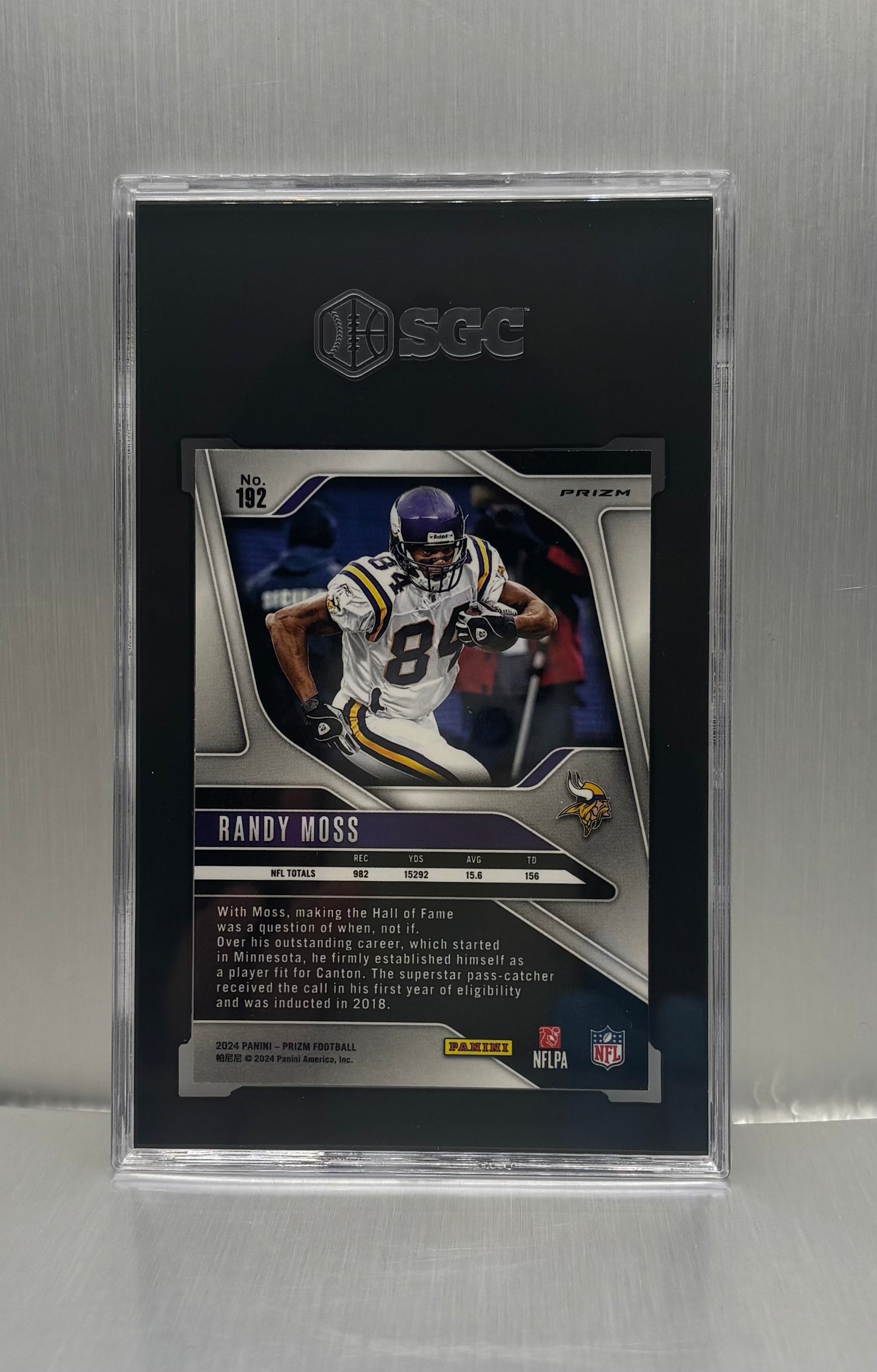 2024 Panini Prizm #192 Randy Moss Red/White/Blue Prizm SGC 9.5