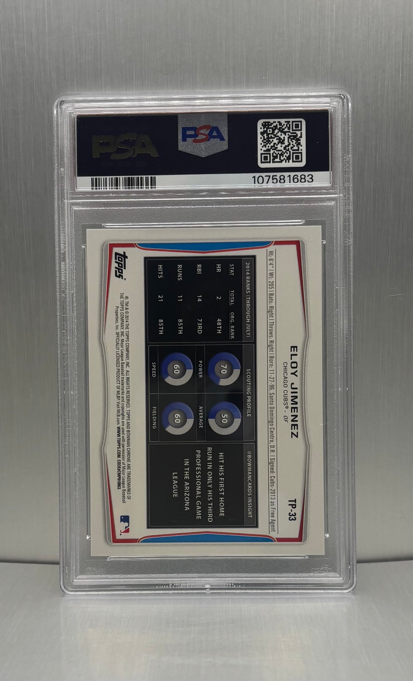 Topps 2014 bowman D.P. Eloy Jimenez Top Prospect PSA 10