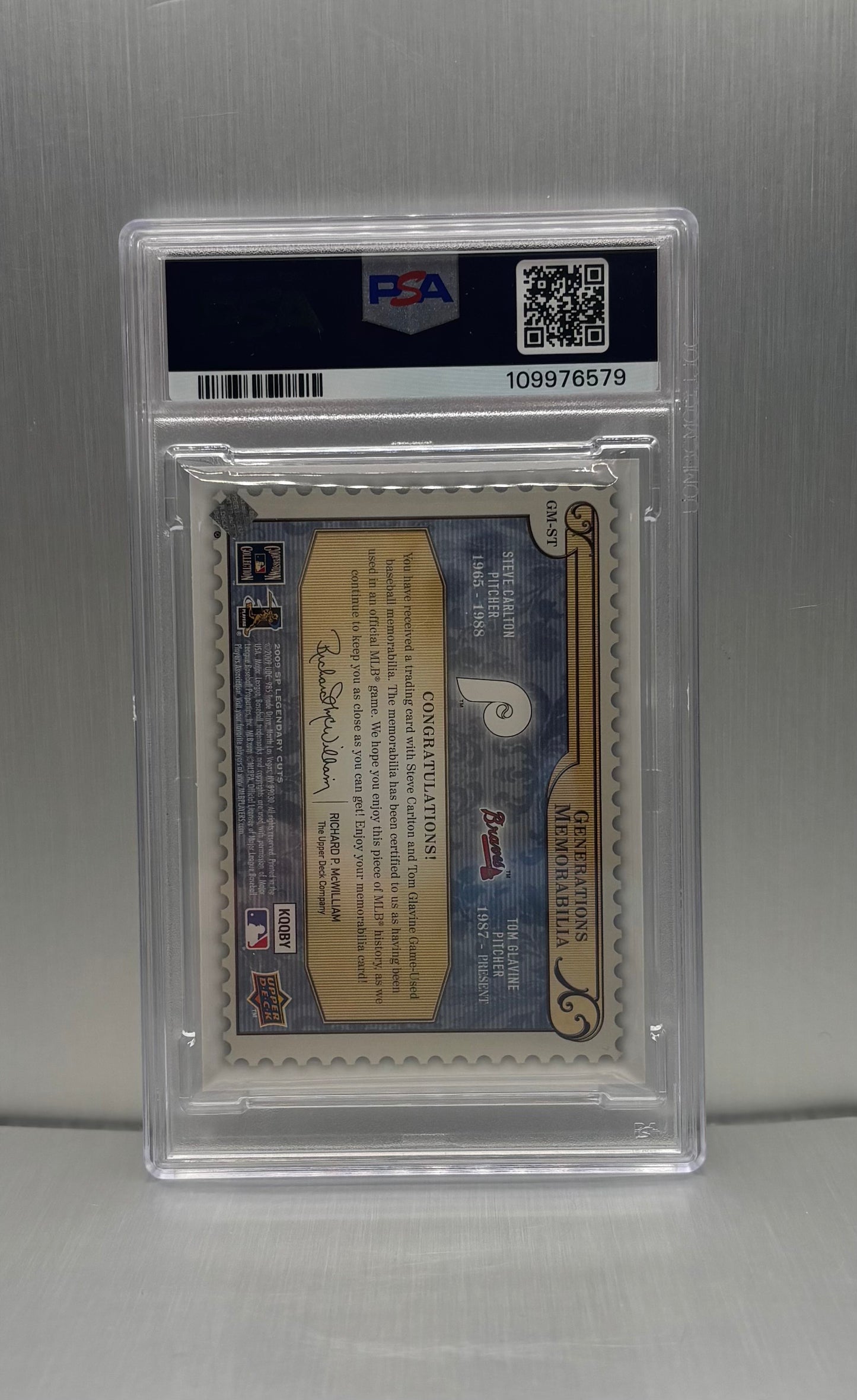 2009 SP Legendary Cuts S.Carlton/T.Glavine Generations Memorabilia PSA 4