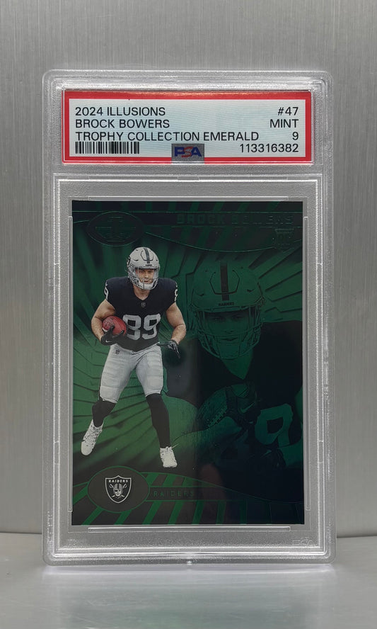 2024 Illusions #47 Brock Bowers Trophy Collection Emerald PSA 9