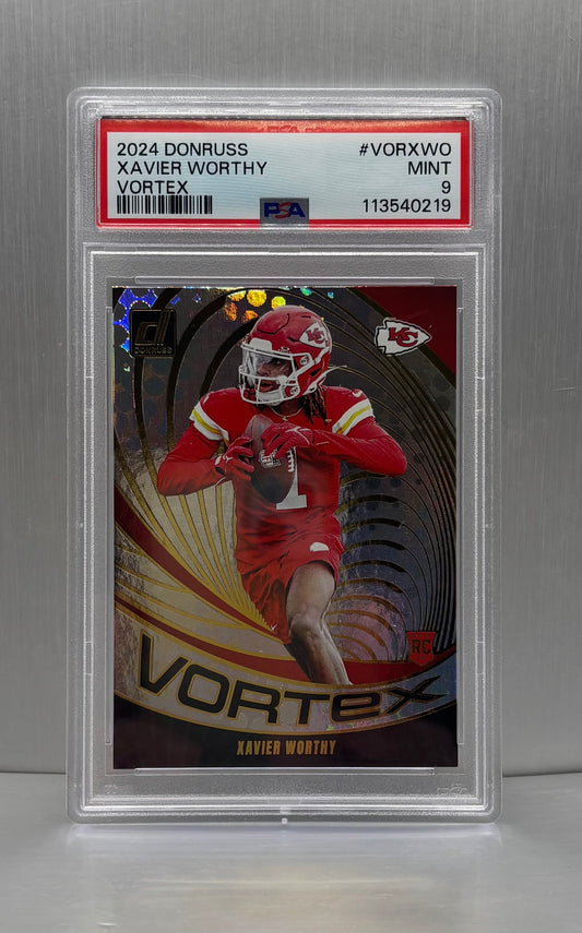 2024 Panini Donruss # VOR-XWO Xavier Worthy Vortex PSA 9