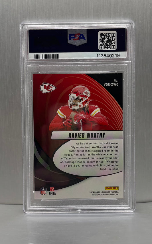 2024 Panini Donruss # VOR-XWO Xavier Worthy Vortex PSA 9