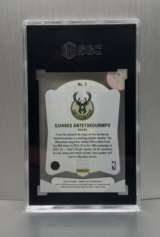 2023-24 Panini Elite #3 Giannis Antetokounmpo Glass Masters SGC 9