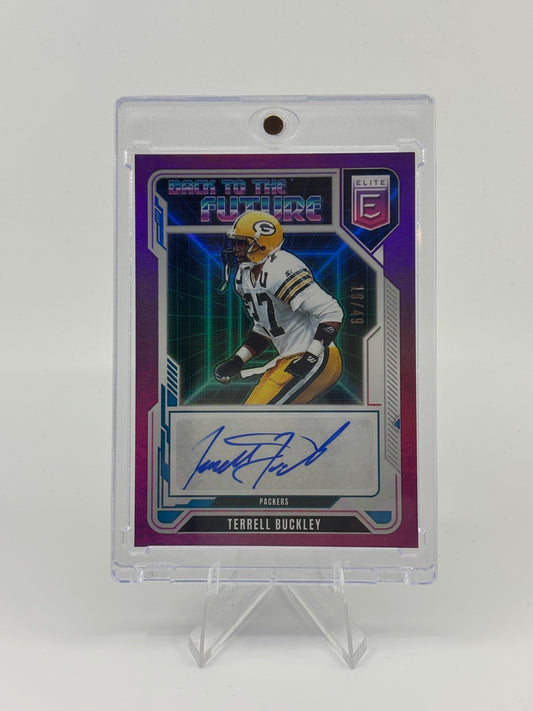 2025 Panini Donruss Elite Terrell Buckley Back to the Future Auto Purple /49