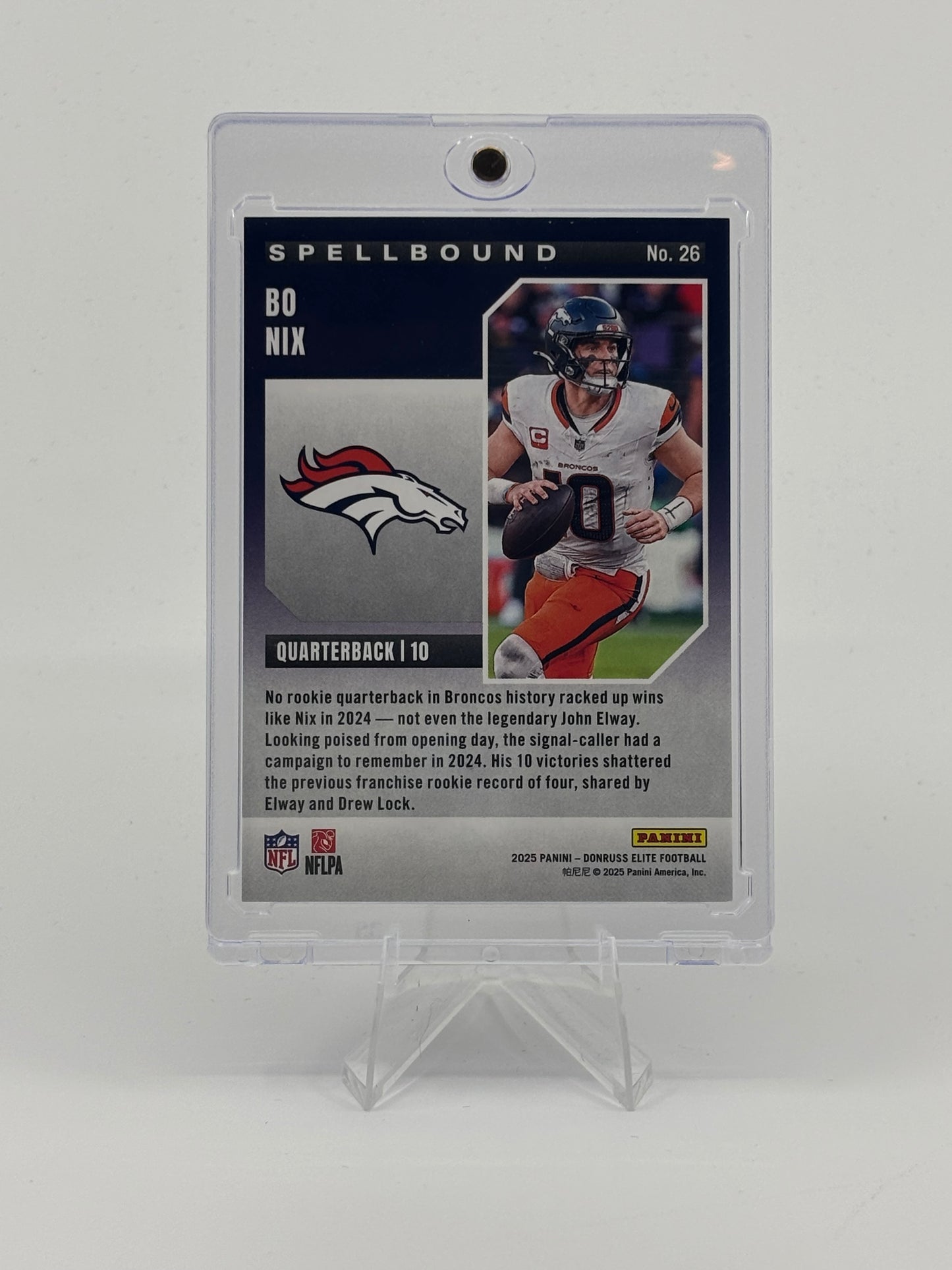 Bo Nix 2025 Panini Donruss Elite Spellbound "N" #26 /799 Broncos