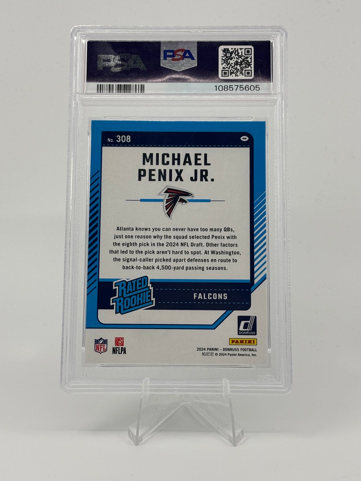 2024 Panini Donruss - Rated Rookie Michael Penix Jr. #308 (RC) PSA 9