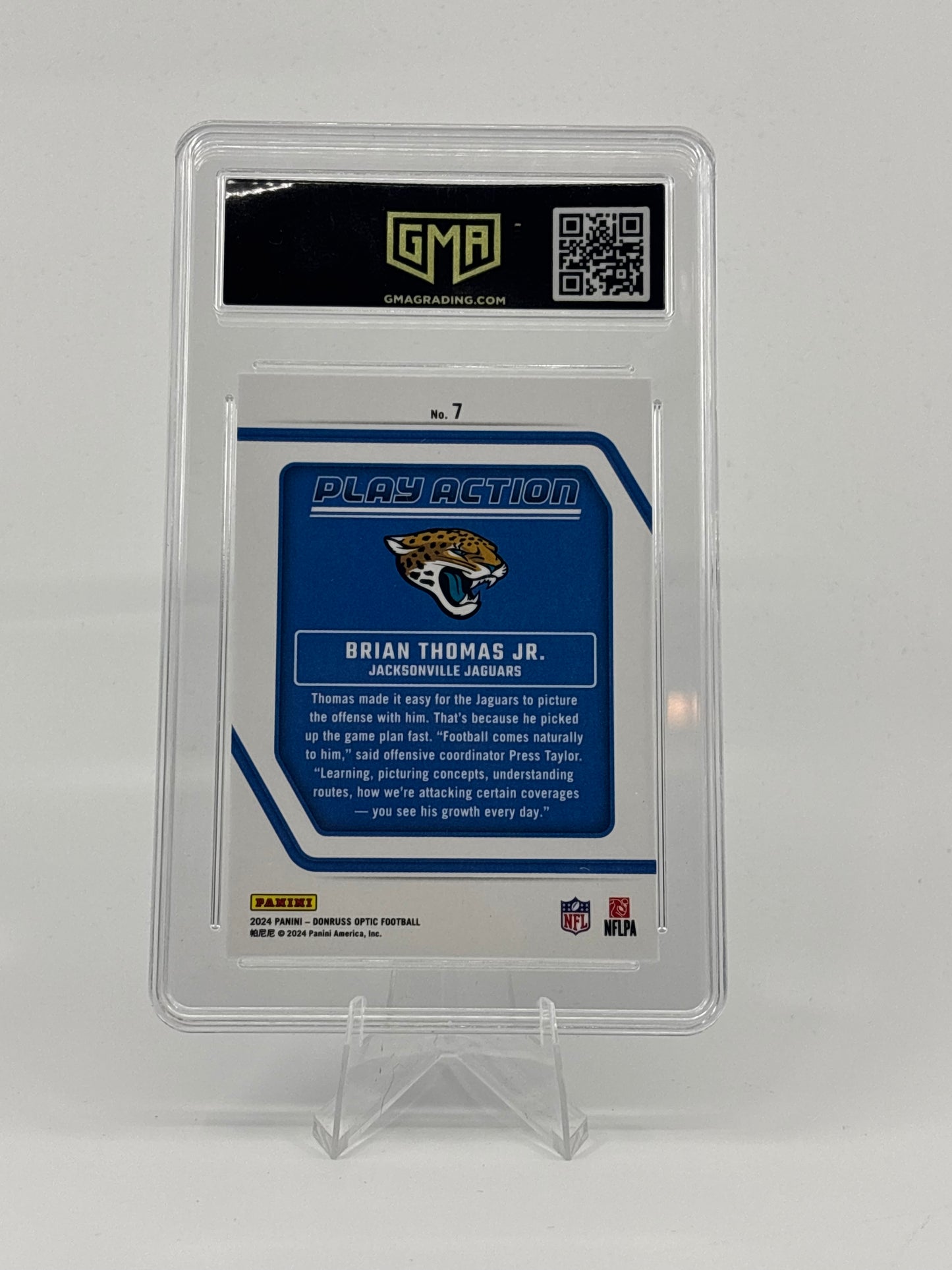 2024 Panini Donruss Optic - Play Action Brian Thomas Jr. #7 (RC) GMA 10