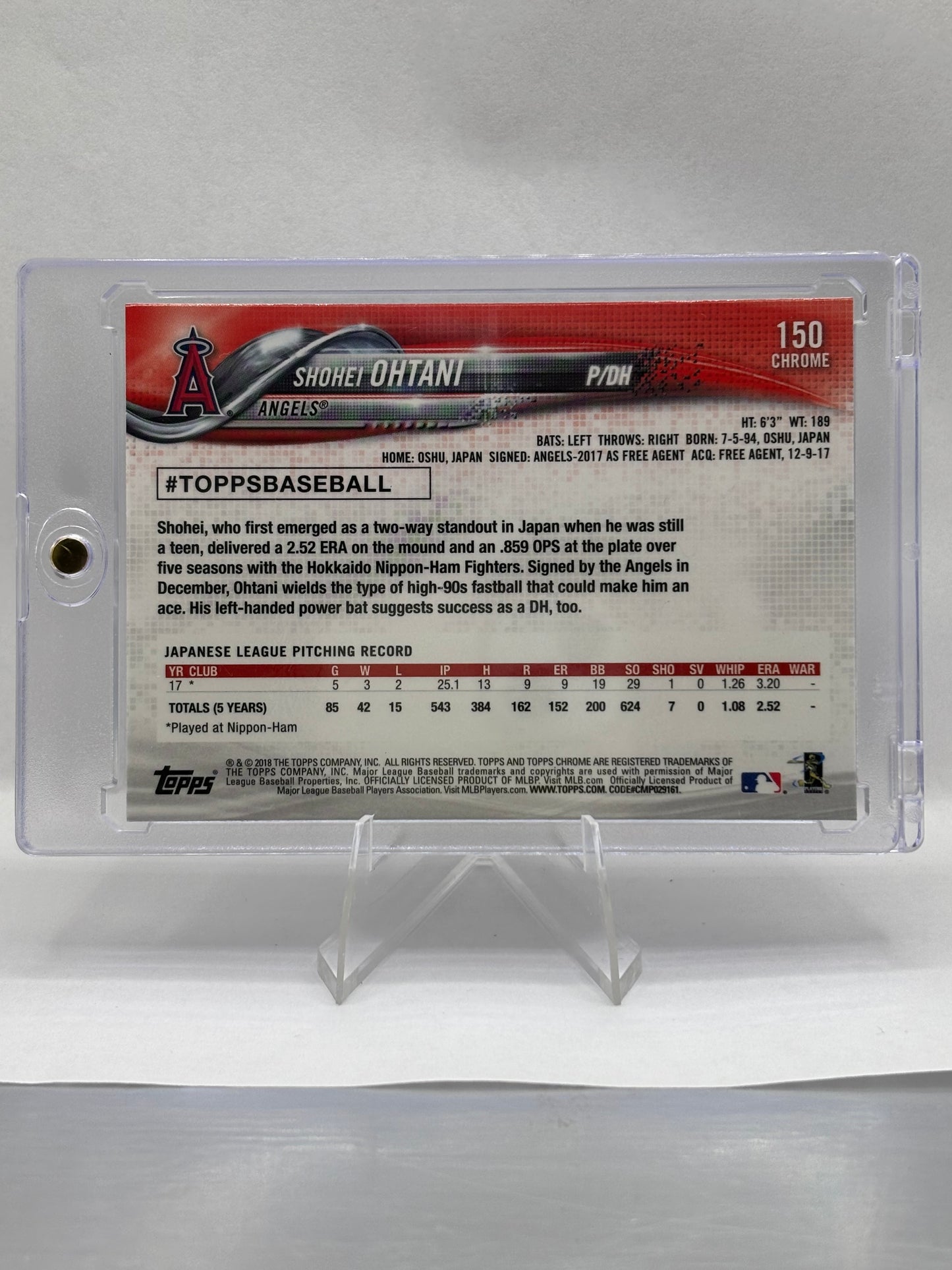 2018 Topps Chrome – Shohei Ohtani #150 White Jersey Rookie Card (RC)