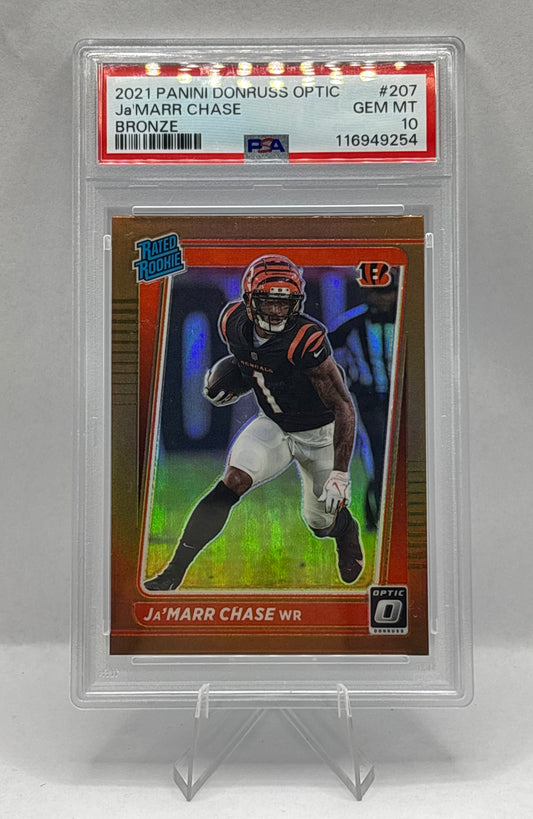 2021 Panini Donruss Optic - Rated Rookie Ja'Marr Chase #207 Bronze Prizm PSA 10