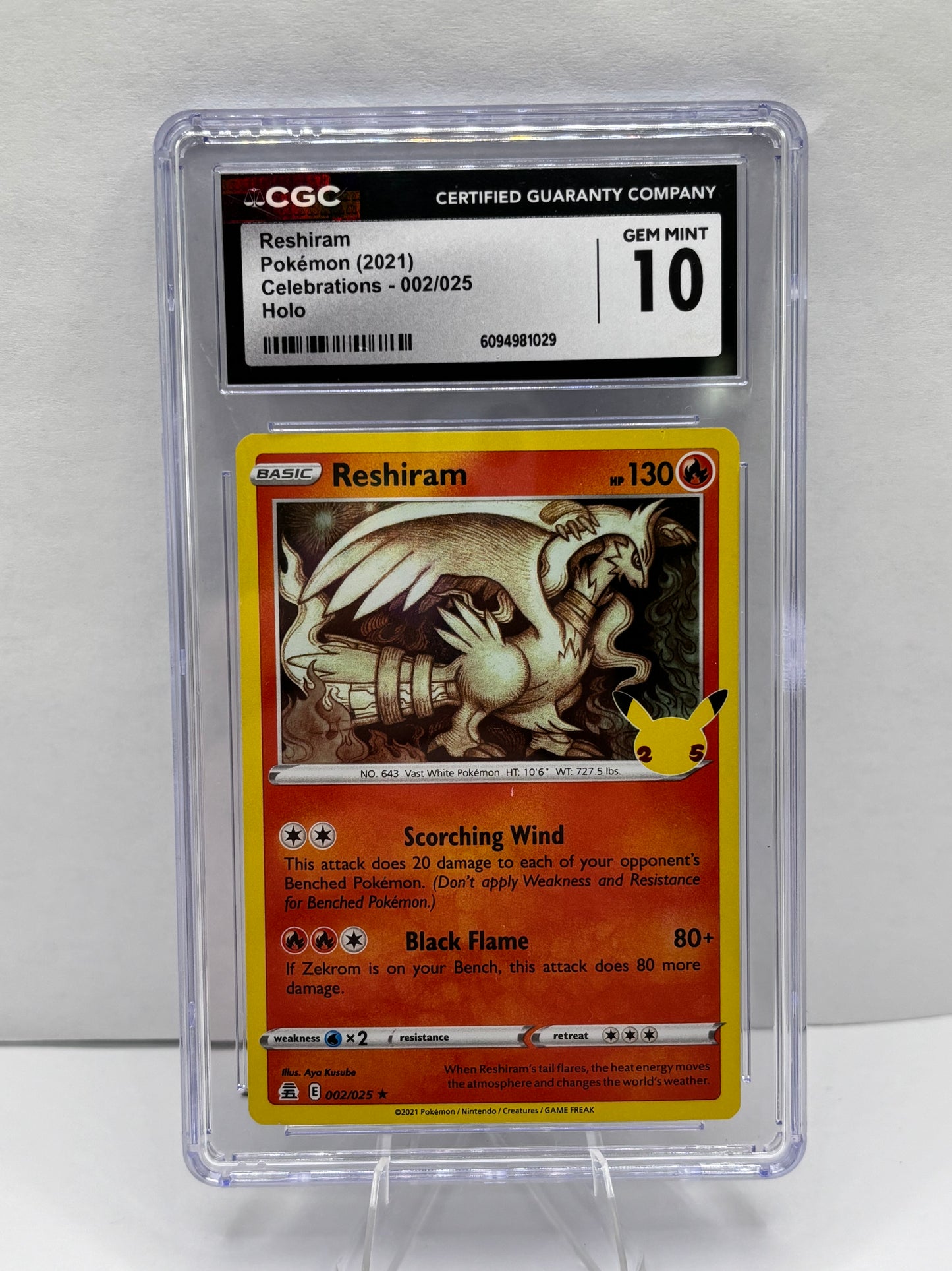 Reshiram 002/025 Celebrations Holo CGC 10