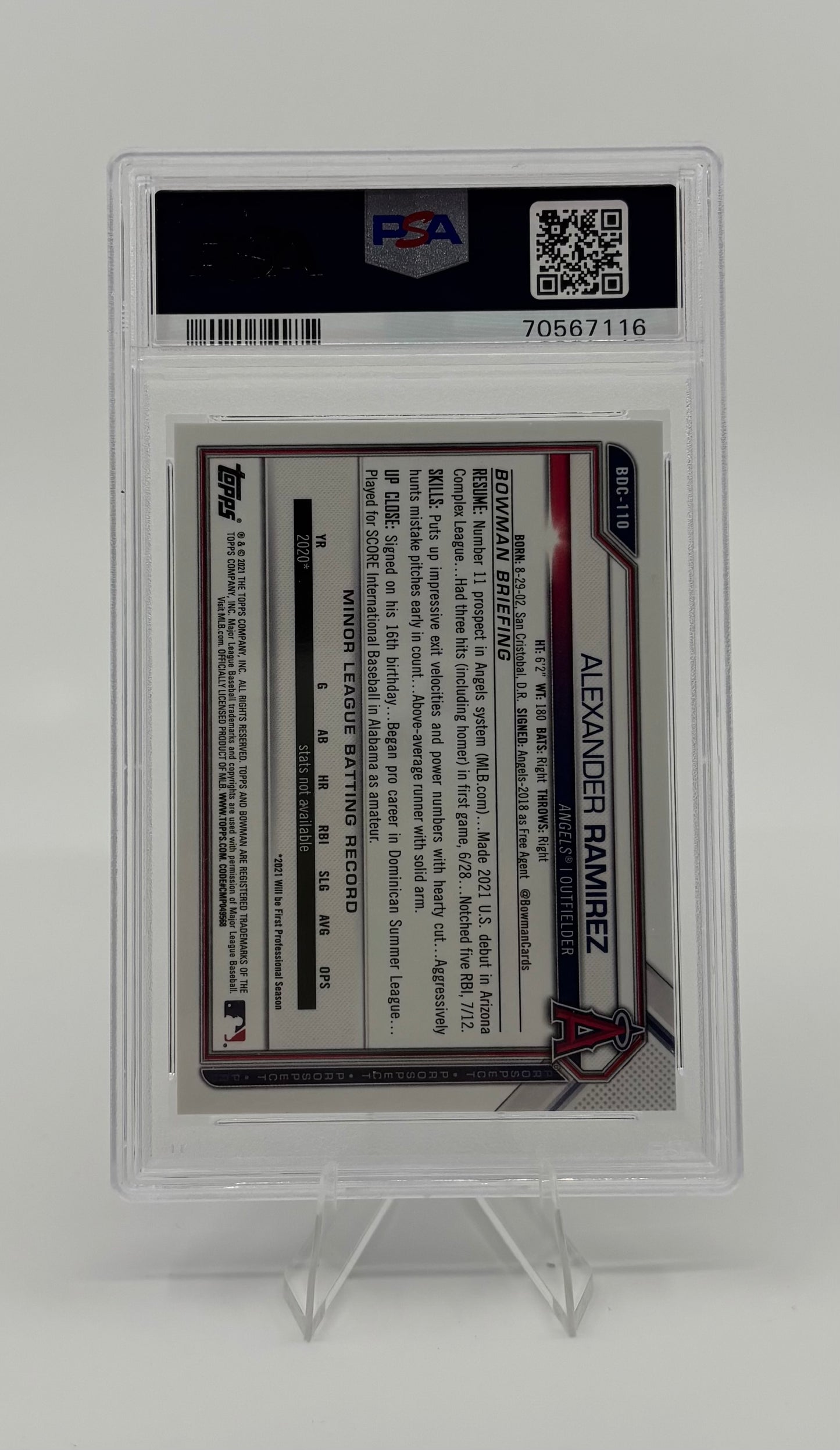 2021 Bowman Draft - Chrome Green Refractor Alexander Ramirez #BD-110 (RC) PSA 7