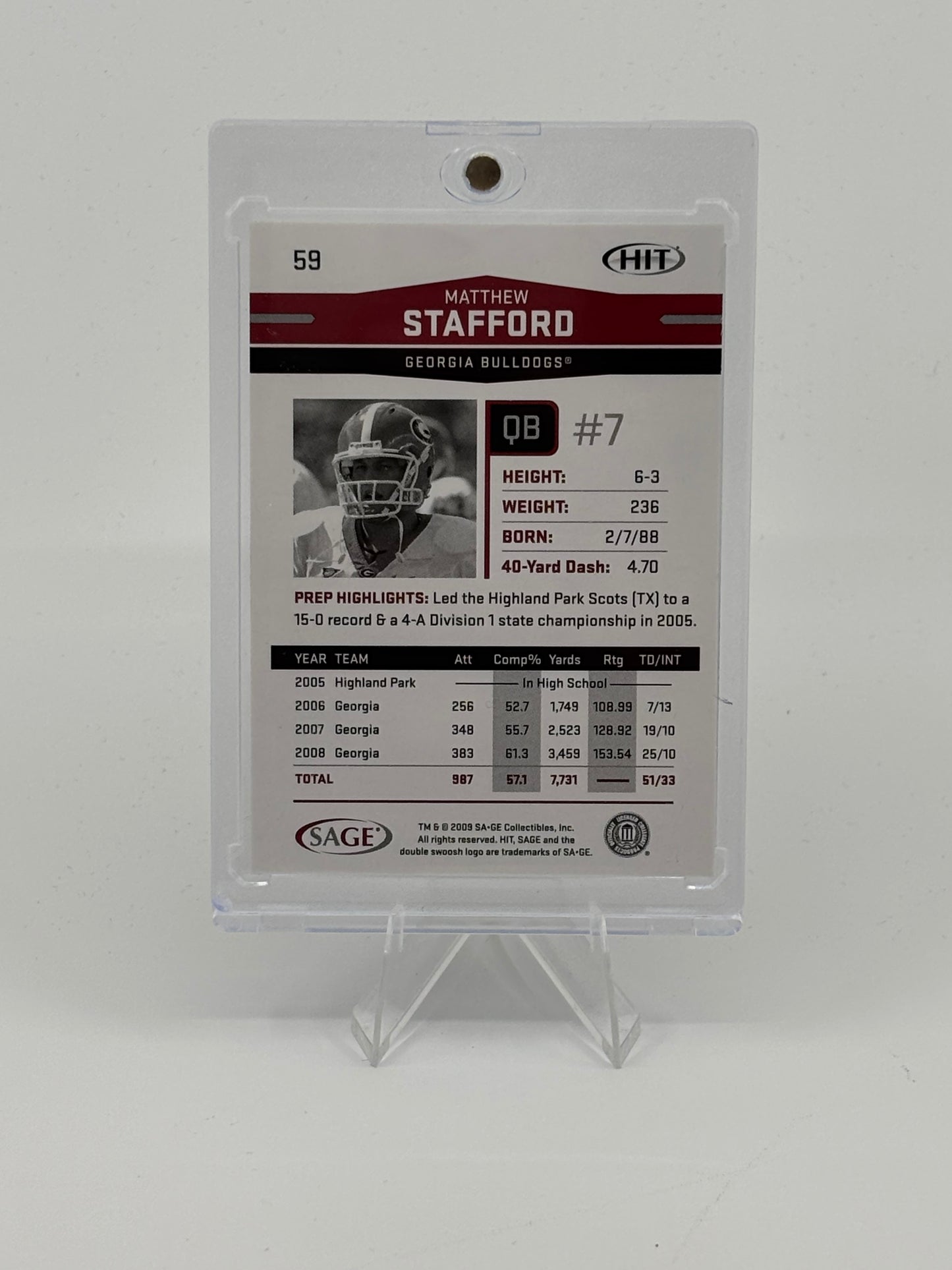 2009 SAGE Hit - Matthew Stafford #59 (RC)