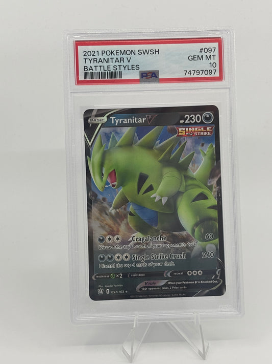 Pokemon Tyranitar V 097/163 Swsh05: Battle Styles Holo PSA 10