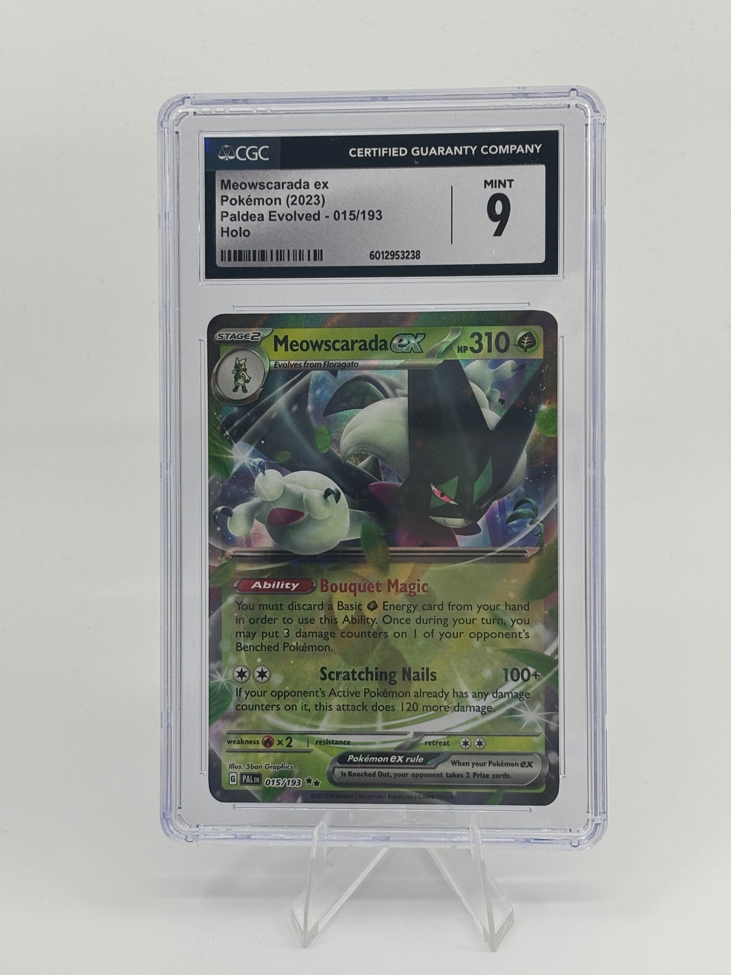 Pokemon Meowscarada ex 015/193 Sv02: Paldea Evolved Holo CGC 9