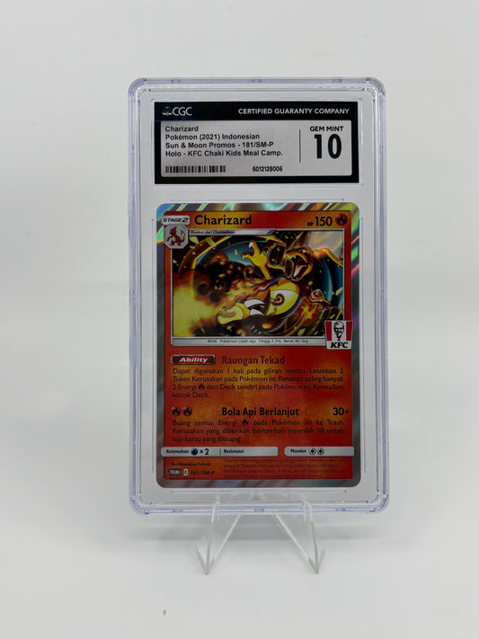 Pokemon 2021 Indonesian Charizard 181/SM-P KFC Chaki Kids Meal Promo CGC 10