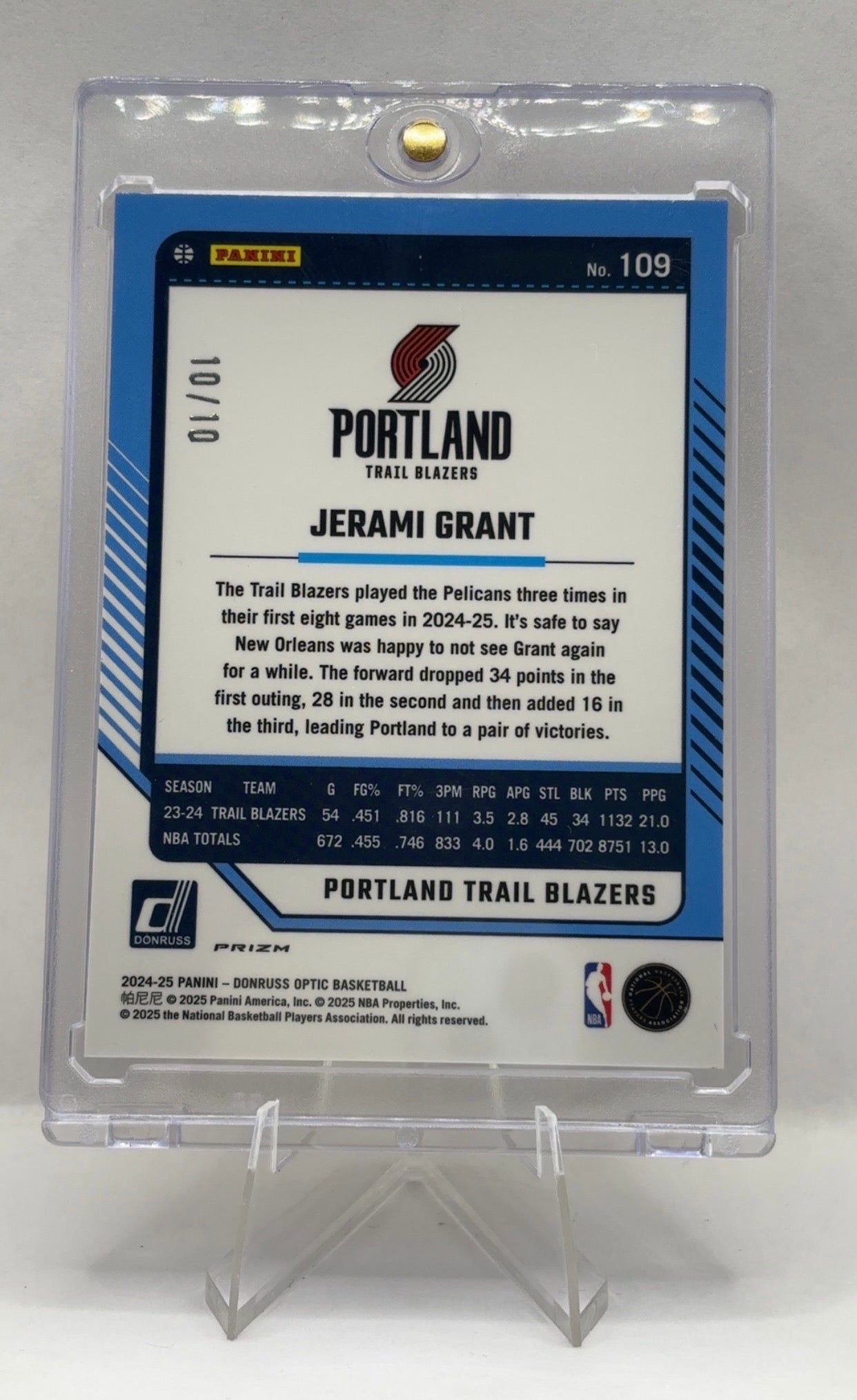 2024-25 Panini Donruss Auto #109 Optic Jerami Grant /10 Gold