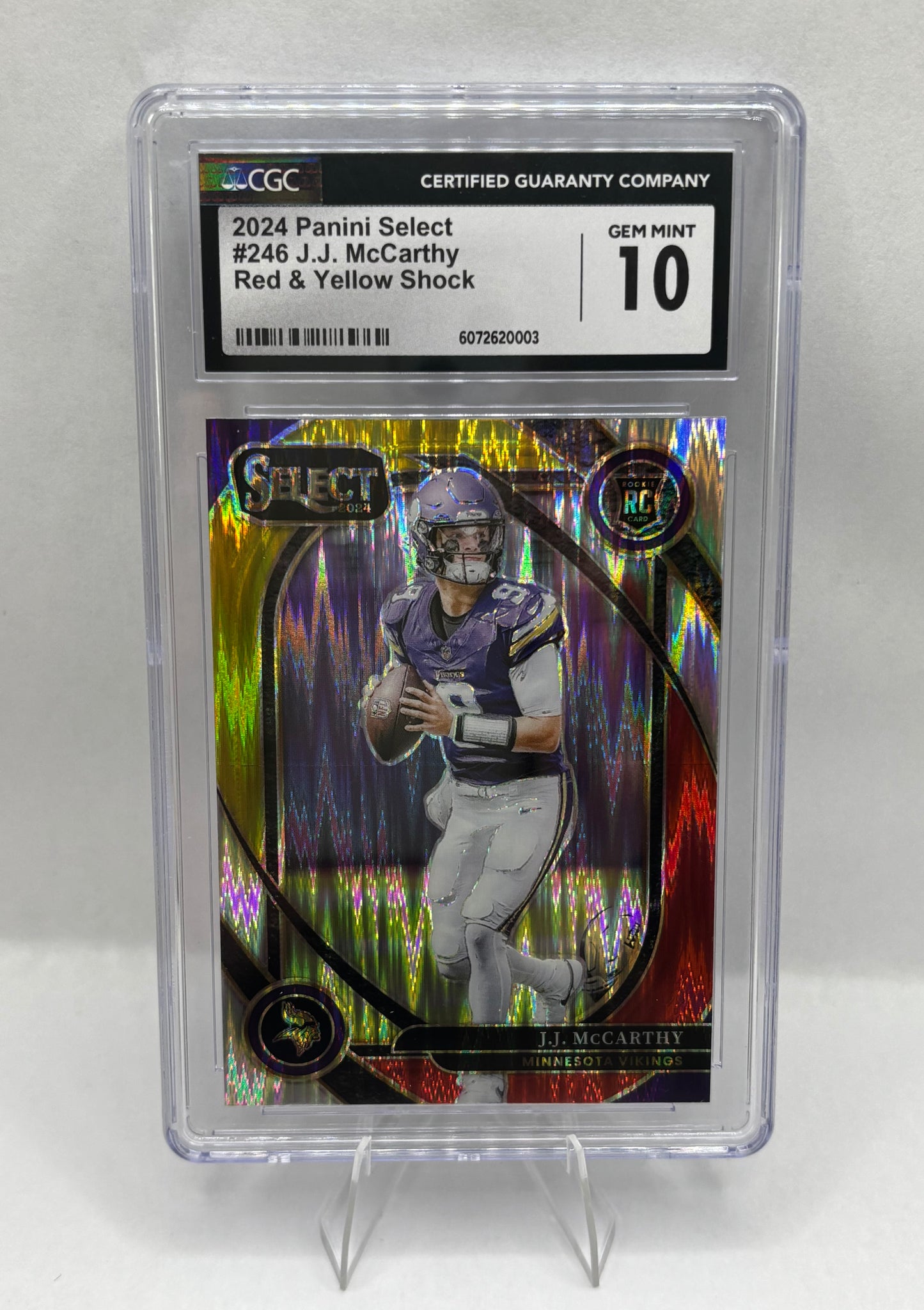 2024 Panini Select Club J.J. McCarthy #246 Red & Yellow Shock Prizm (RC) CGC 10
