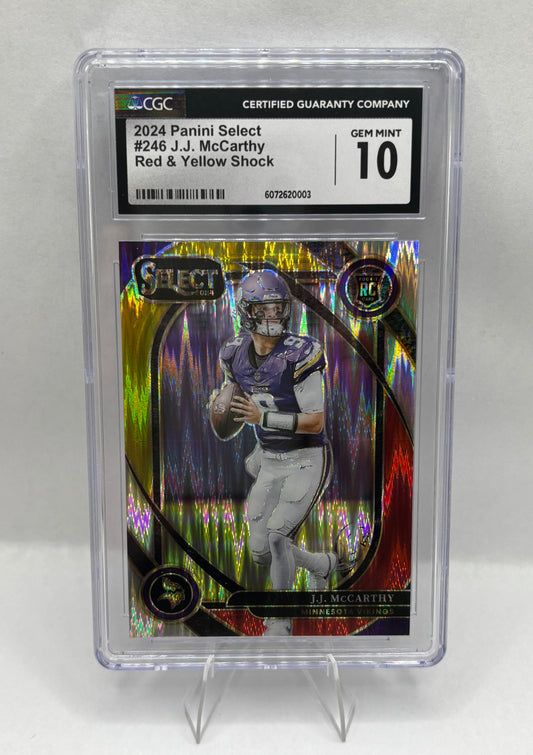 2024 Panini Select Club J.J. McCarthy #246 Red & Yellow Shock Prizm (RC) CGC 10