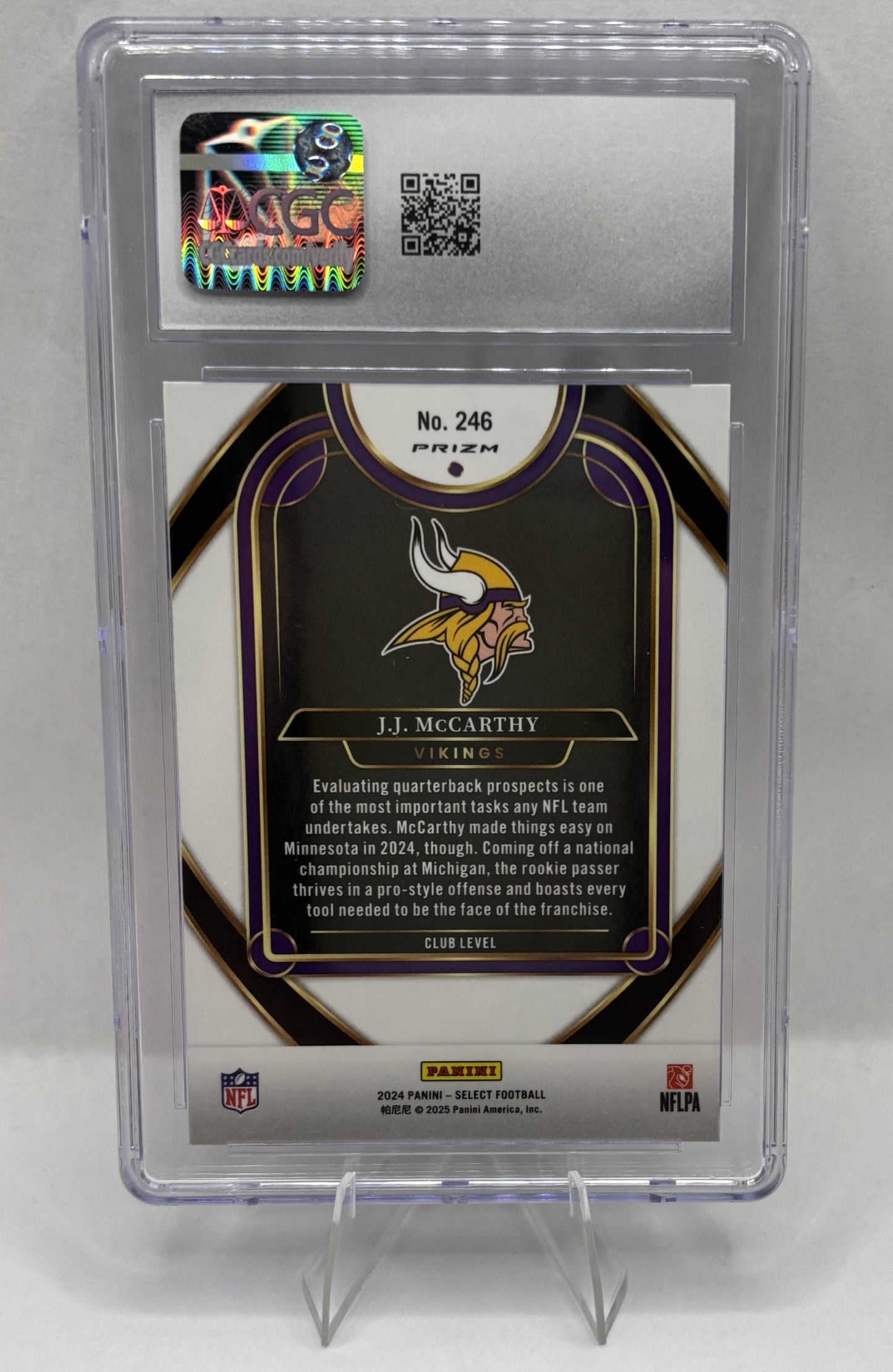 2024 Panini Select Club J.J. McCarthy #246 Red & Yellow Shock Prizm (RC) CGC 10