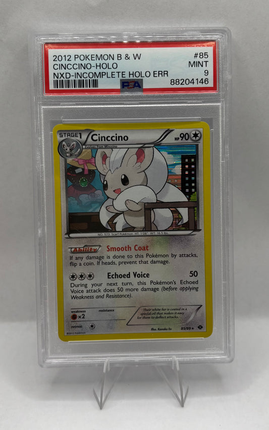Pokemon HOLO ERROR Cinccino 85/99 Next Destinies PSA 9 NXD-Incomplete Holo Error