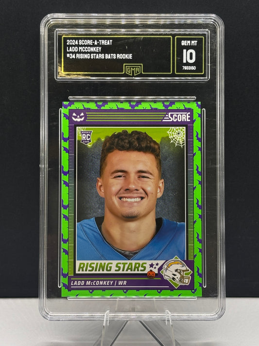 2024 Panini Score-A-Treat Rising Stars Ladd McConkey #34 Green Bats (RC) GMA 10