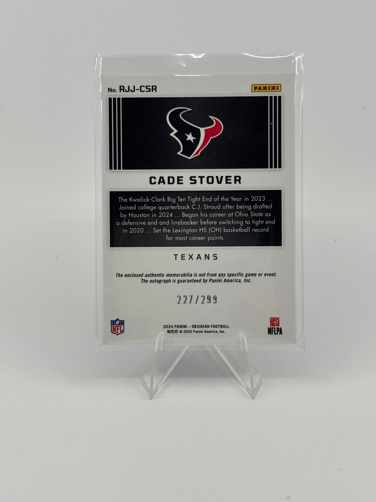 2024 Panini Obsidian - Rookie Jumbo Jersey Autographs Cade Stover #RJJ-CSR /299