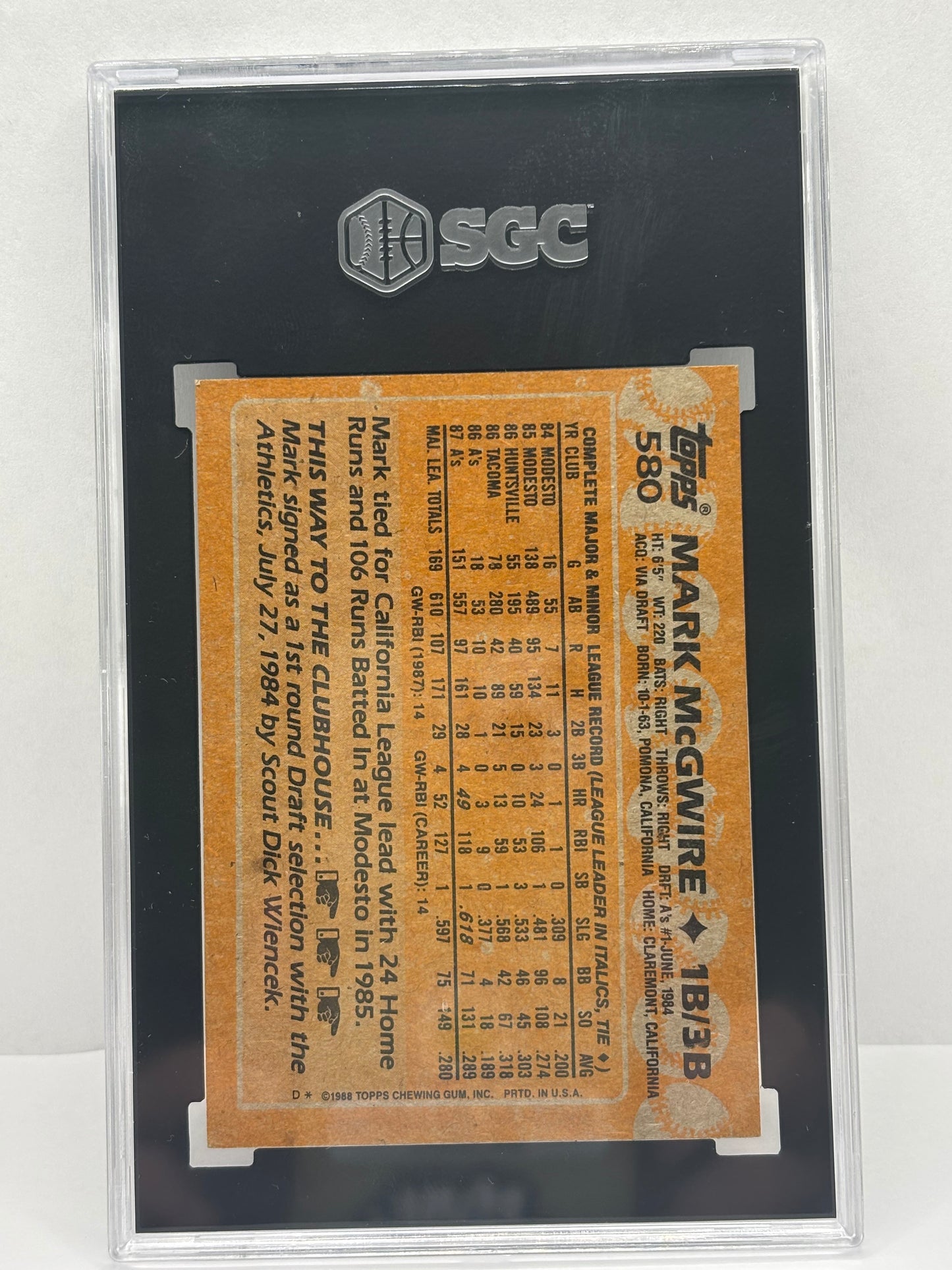 1988 Topps Tiffany #580 Mark McGwire SGC 6