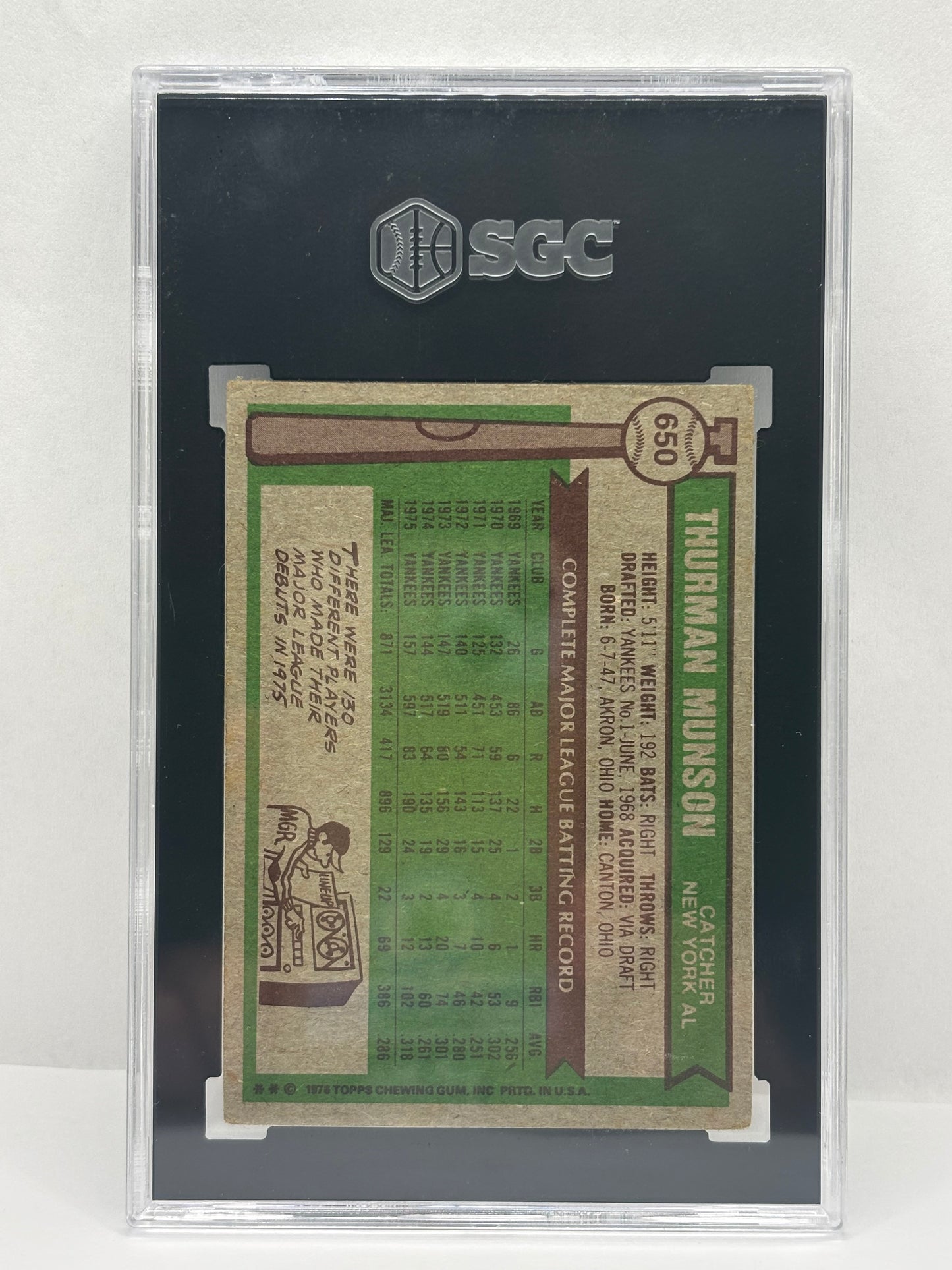1976 Topps #650 Thurman Munson SGC 3