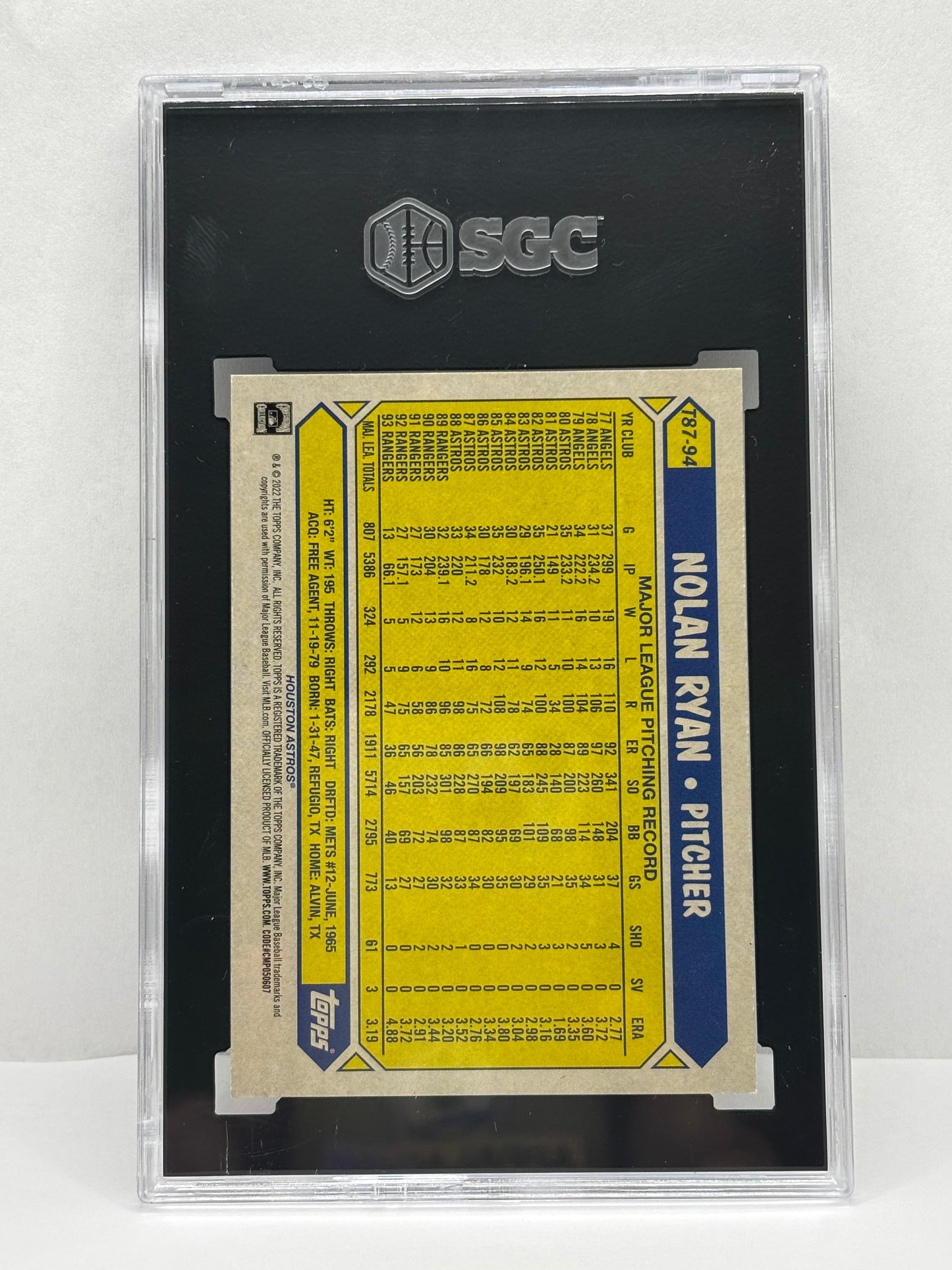 2022 Topps Series 1 - 1987 Topps 35th Anniversary Nolan Ryan #T87-94 SGC 10