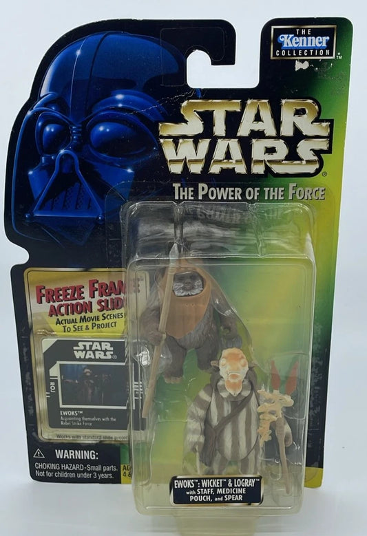 1997 - Star Wars POTF Ewoks Wicket & Logray - Freeze Frame - Kenner