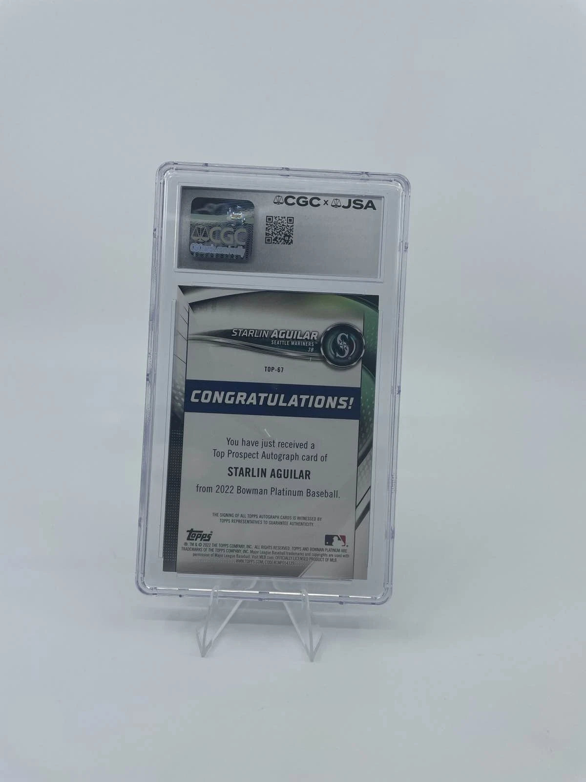 2022 Bowman Platinum Starlin Aguilar Auto Red #67 Mariners 9.5 Auto 10