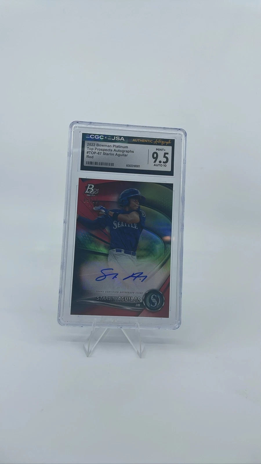 2022 Bowman Platinum Starlin Aguilar Auto Red #67 Mariners 9.5 Auto 10