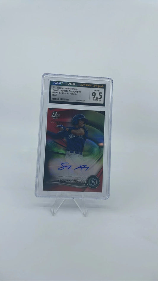 2022 Bowman Platinum Starlin Aguilar Auto Red #67 Mariners 9.5 Auto 10